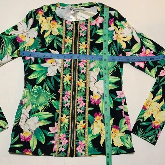 Tommy Bahama Orchid Garden Swim Rash Guard Top Full Zip Size XS UPF 50 NWT